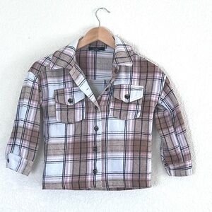 Forever 21 | Girl’s pink plaid button front flannel shirt jacket shacket…